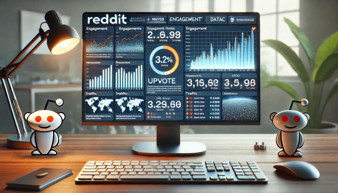 A computer screen displaying Reddit analytics with engagement data in focus.
